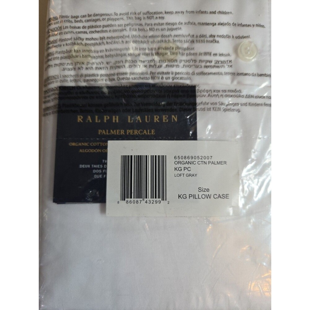 NEW Ralph Lauren Organic Cotton Percale Palmer King Pillowcases (2), Loft Gray - Picture 4 of 4